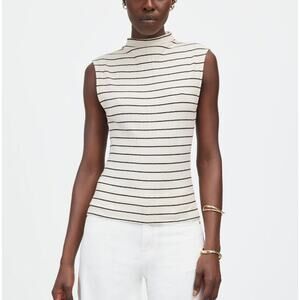 Madewell Ribbed Mockneck Tank Womens XL White Black Stiped Stretch Knit Fitted